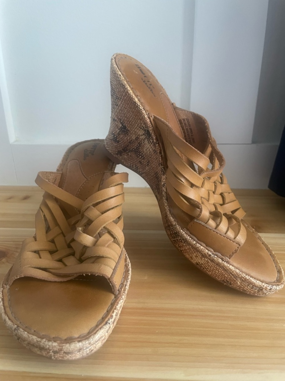 Born Woven Tan Leather Wedge Sandals